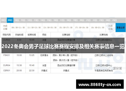 2022冬奥会男子足球比赛赛程安排及相关赛事信息一览